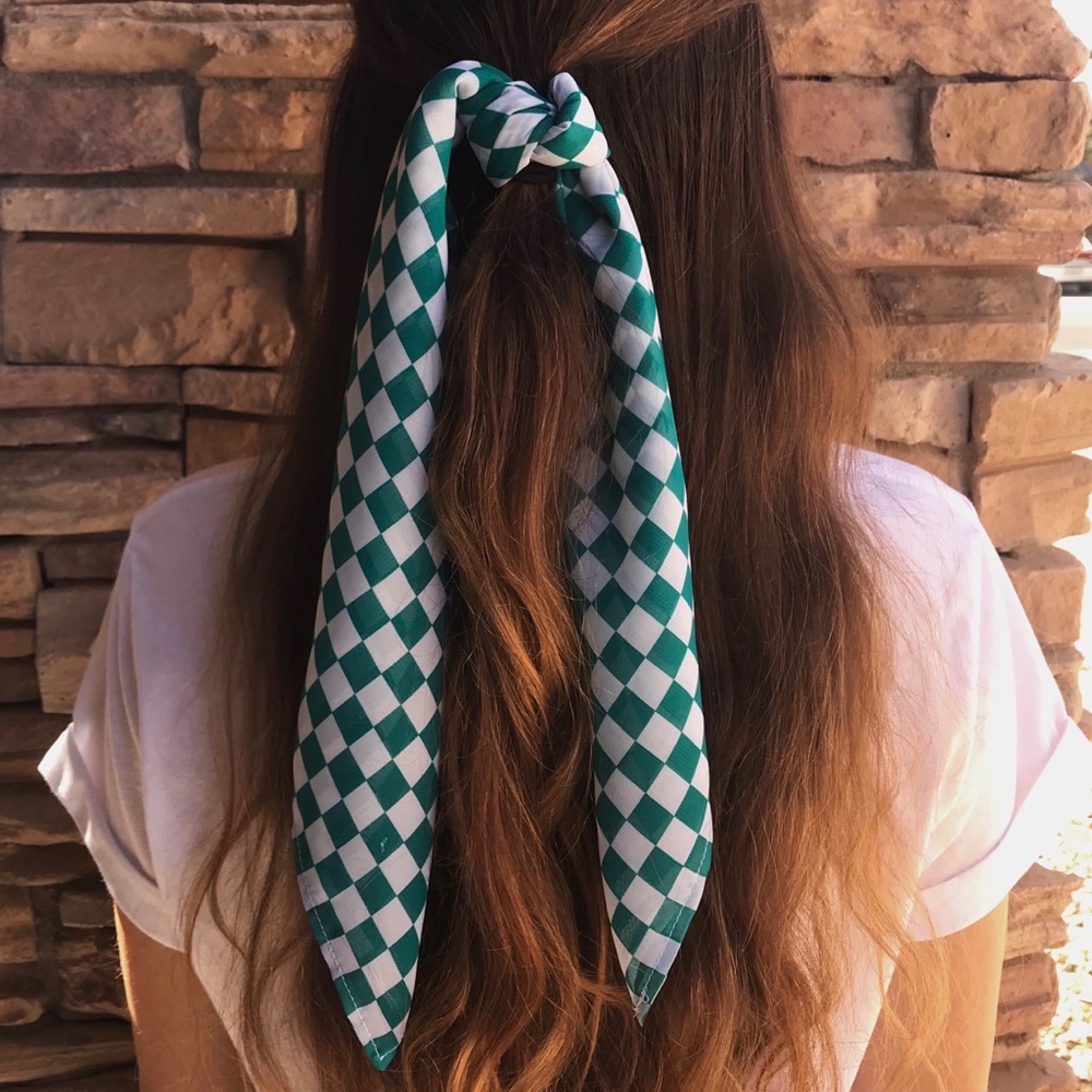 Teal Checkered Hair Scarf